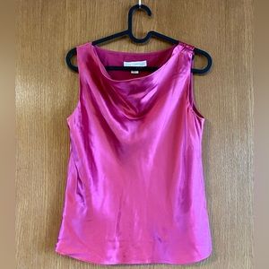 Petite Sophisticate Pink Satin Cowl Neck Tank